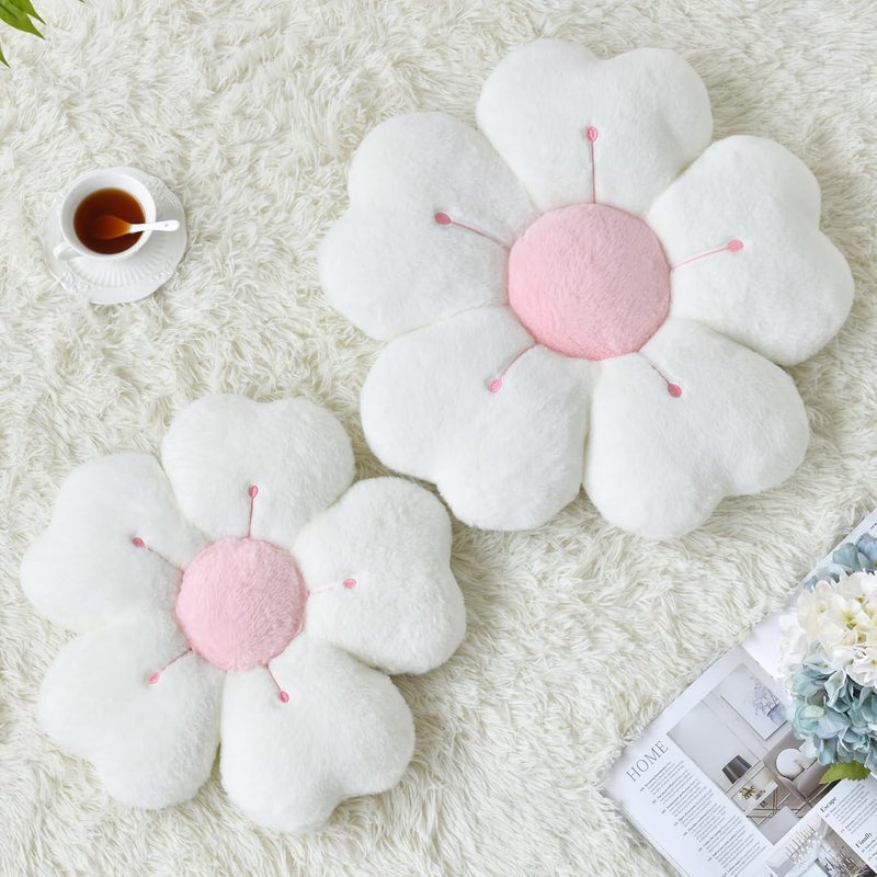 Ddliury Flower Pillow, Flower Shaped Pillow Decorative Throw Pillows for Bed Couch, Cute Daisy Pillow Dorm Decor Floor Seating Cushion (White, 15 Inches) - Image 2